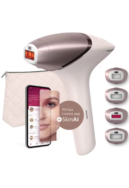 Фотоепилатор IPL  Lumea Series 9900 BRI977/00 - Сензор Smartskin - Технология SenseIQ - Връзка с приложението с функции Skin AI - Употреба с или без кабели - 450 000 ...