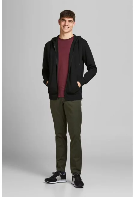 Худи с памук Basic с цип - Черен