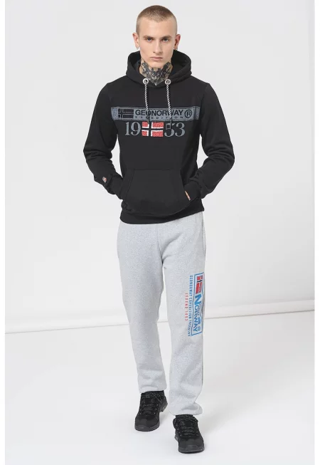 Худи с памук Fastlife с качулка и лого - Червен/Черен/Сив