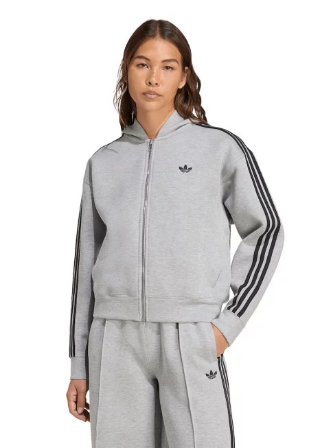 Худи с цип и дълги ръкави - Черен/Светло сив