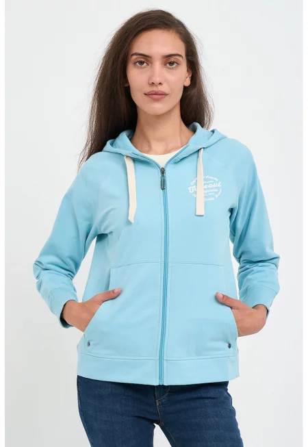 Худи с цип и ръкави реглан - Пастелносин