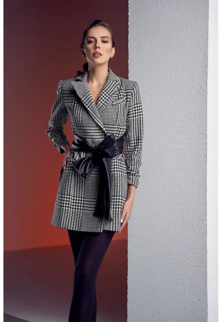 Карирано сако с вълна и раздвоен ревер - Бял/Черен