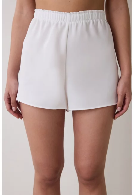 Къса долна пижама с еластична талия - Бял