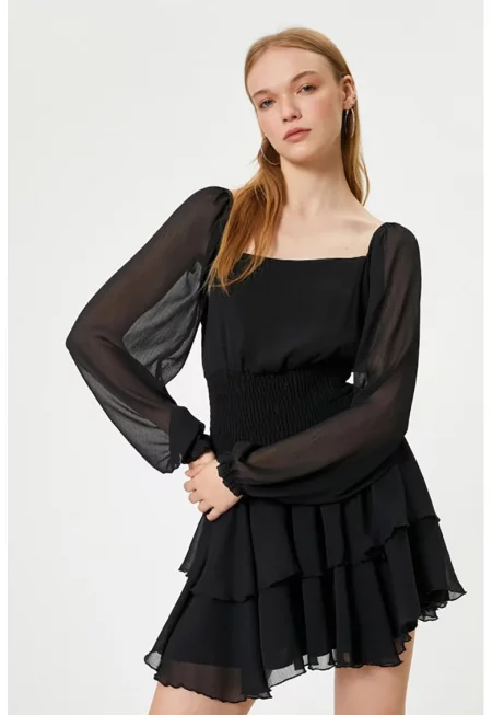 Къса разкроена рокля - Черен