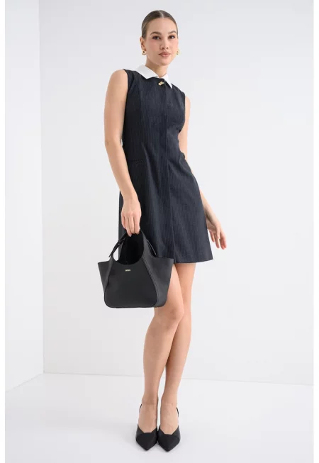 Къса рокля Kaledoni със ситно райе и яка