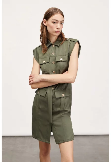 Къса рокля-риза с лиосел - Тъмно каки