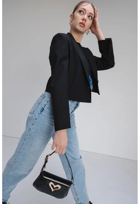 Късо сако Giada с необработена вълна - Черен