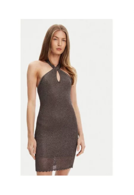 Knitted Dress With Twisted Detail - Сив