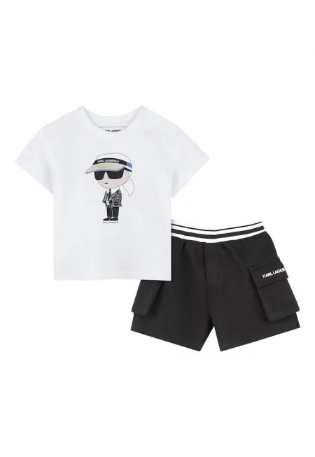 Комплект тениска и шорти Karl Lagerfeld за момче - Z30502 N50 - Органичен памук - Бял/Черен