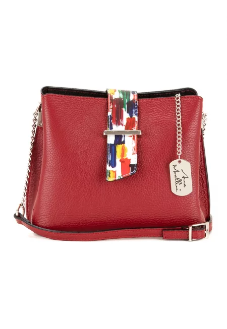 Кожена чанта през рамо Vida с релеф - Червен