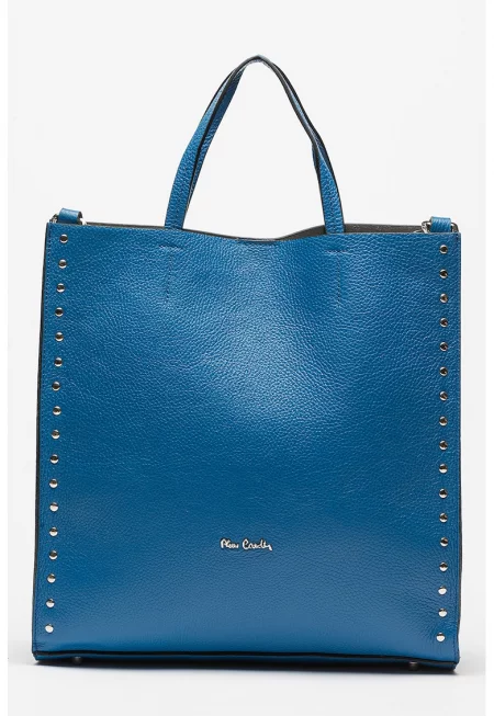 Кожена чанта с метални нитове - Тъмносин