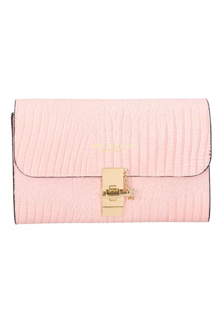 Кожена чанта с релеф - Светла праскова