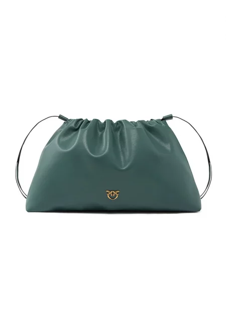 Кожена чанта с връзка - Морско зелено