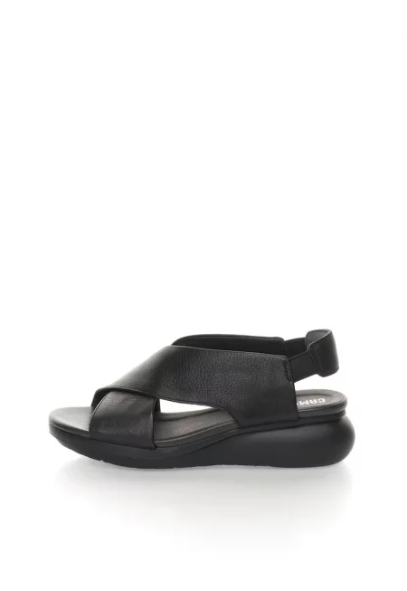 Кожени сандали Balloon с отворена пета и платформа - Черен