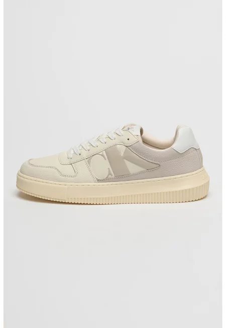 Кожени спортни обувки с лого - Слонова кост/Светло сив