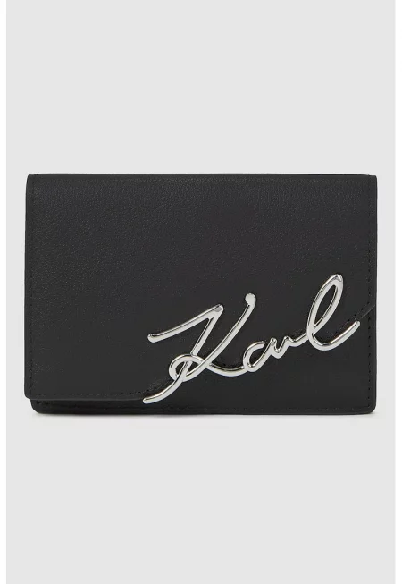 Кожено портмоне с лого - Черен/Сребрист