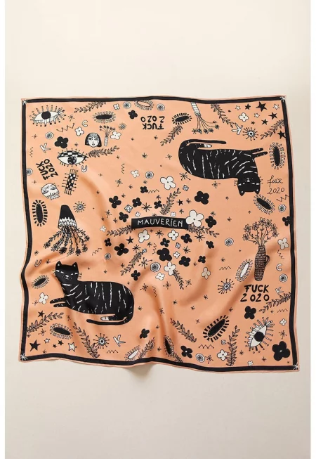 Квадратен копринен шал с десен