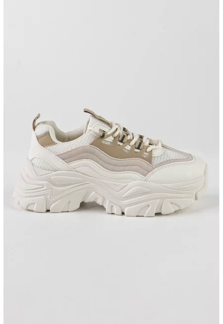 Масивни спортни обувки с мрежа - Мръснобял/Крем
