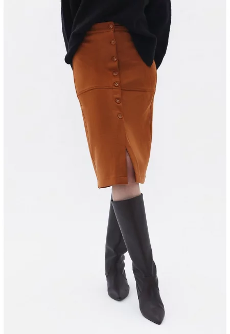 Миди пола с копчета и предна цепка - Изгорен портокал