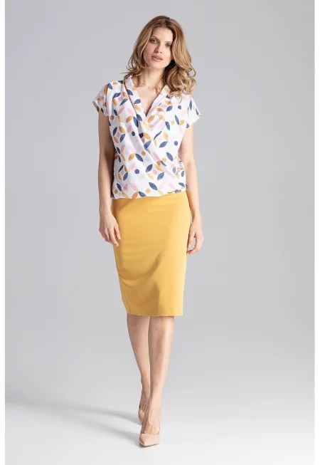 Миди пола тип молив  жълта - елегантна - полиестер