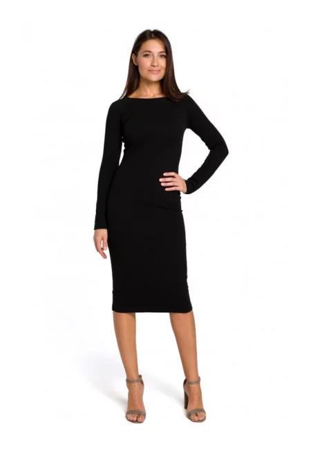 Миди рокля по тялото -  полиестер/памук