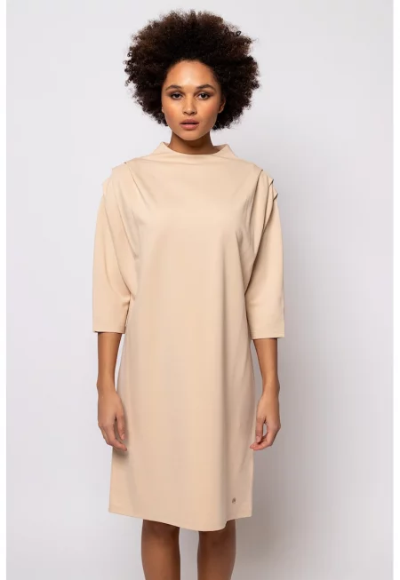 Миди рокля Vivi с плисе - Слонова кост