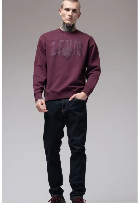 Памучен суитшърт със свободна кройка - Тъмновиолетов