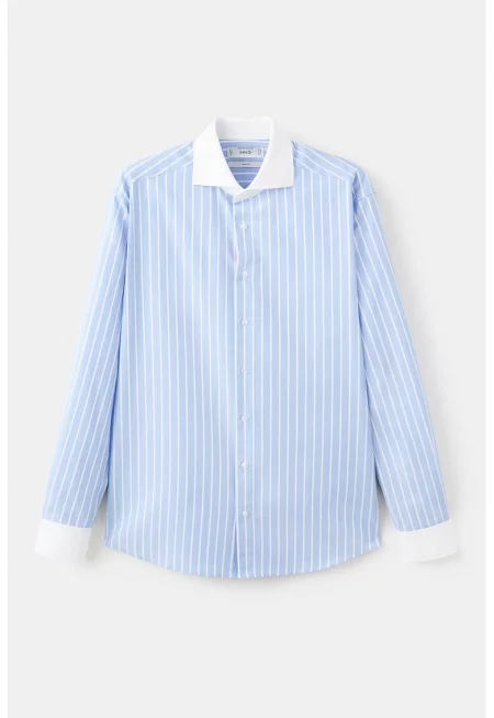 Памучна слим риза - Бял/Лавандула