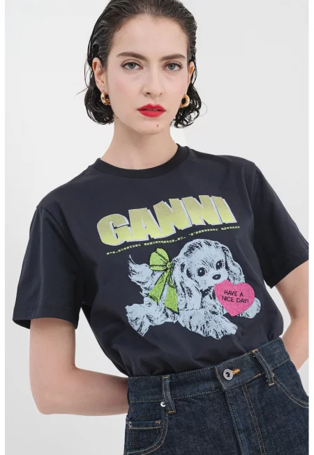 - Памучна тениска с принт - Фуксия/Лайм зелено/Антрацитно сиво