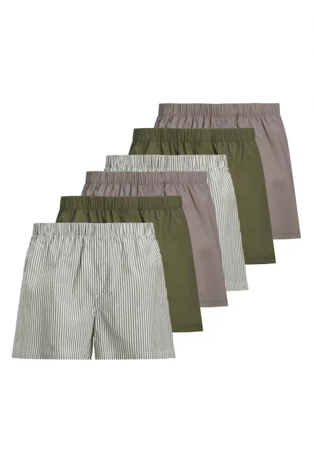 Памучни боксерки с еластична талия - 6 чифта - Бял/Зелен/Кафяв