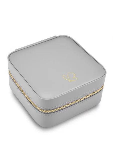 Пътна кутия за бижута от еко кожа с огледало - Светло сив
