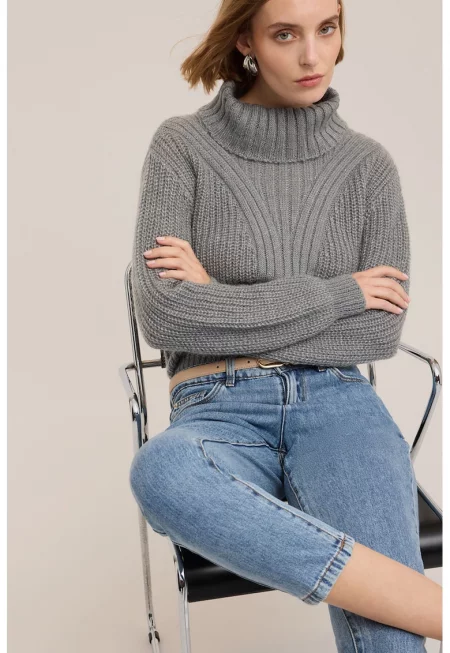 Поло с мохер - Сив