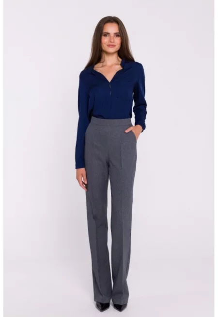Прав панталон с висока талия -  Сив