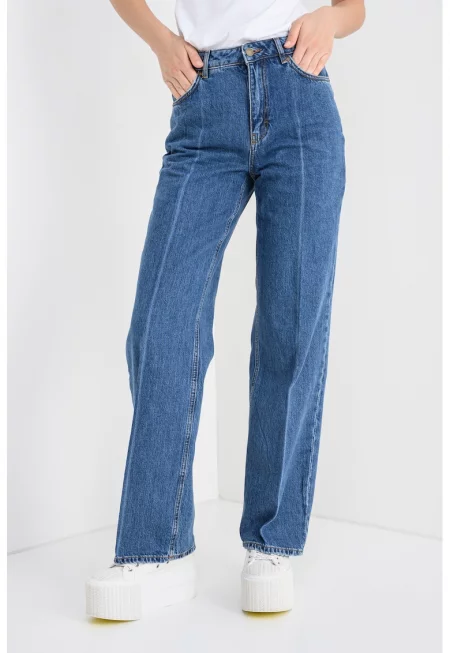 Прави дънки с лиосел с висока талия - Петролно синьо