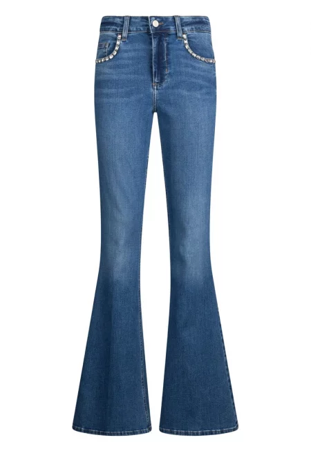 Разкроени дънки с висока талия - Кралско Синьо