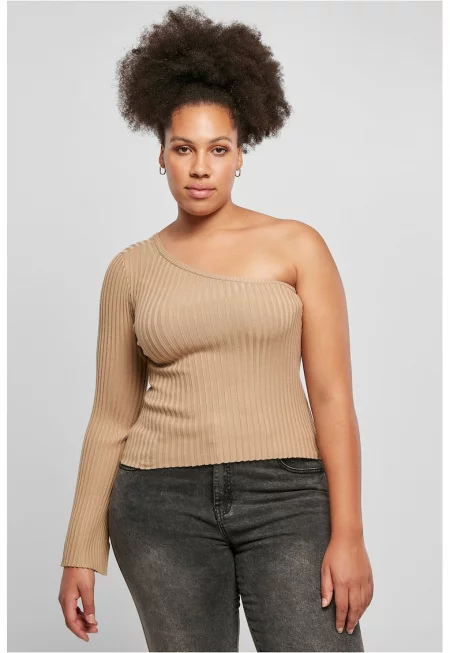 Рипсена блуза с голо рамо