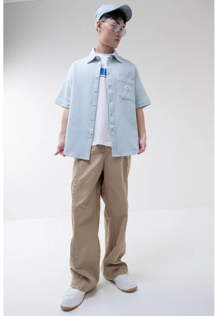 Риза с копчета и джоб на гърдите - Небесносин