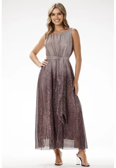 Рокля -  A703 - от пайети - кафява - полиестер