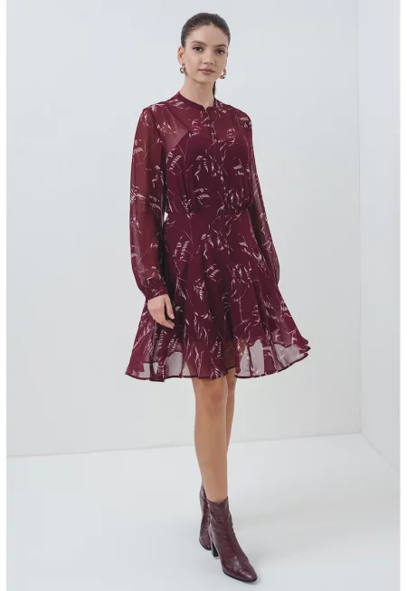 Рокля с дълги ръкави - Бордо