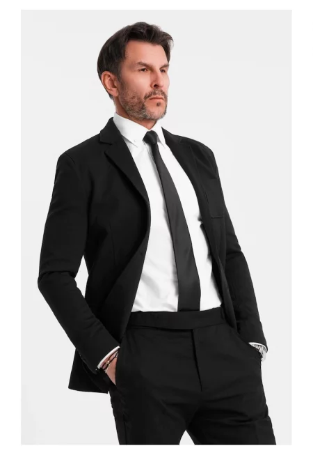 Сако SLIM от плетена материя с фина текстура ОМБРЕ OM-BLZB-0101 - Черен