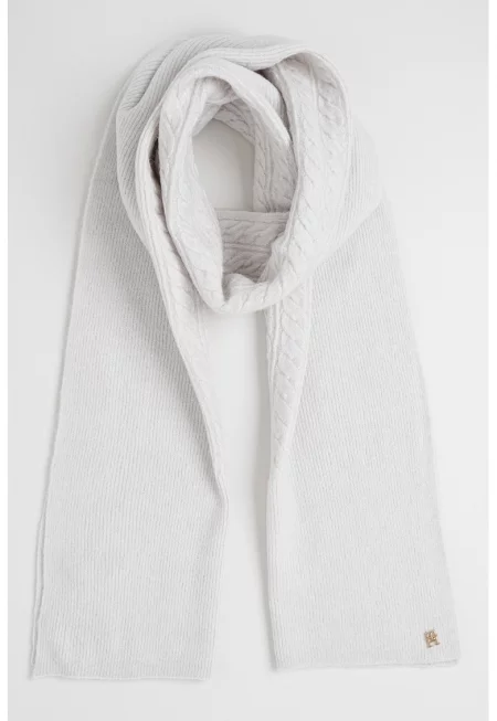 Шал с вълна с плетка осморка - Светло сив