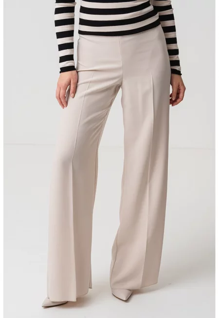 Широк панталон с висока талия - Бежов