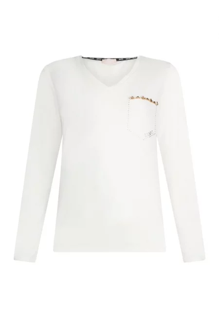 Шпиц блуза с декоративни камъни - Слонова кост