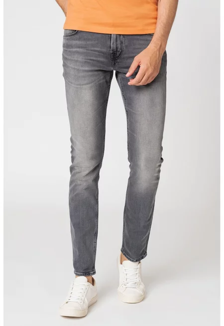 Силно прилепнали дънки Chris със захабен ефект - Tъмносив