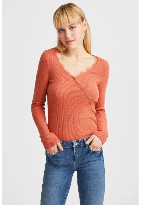 Слим блуза с рипс и дантела