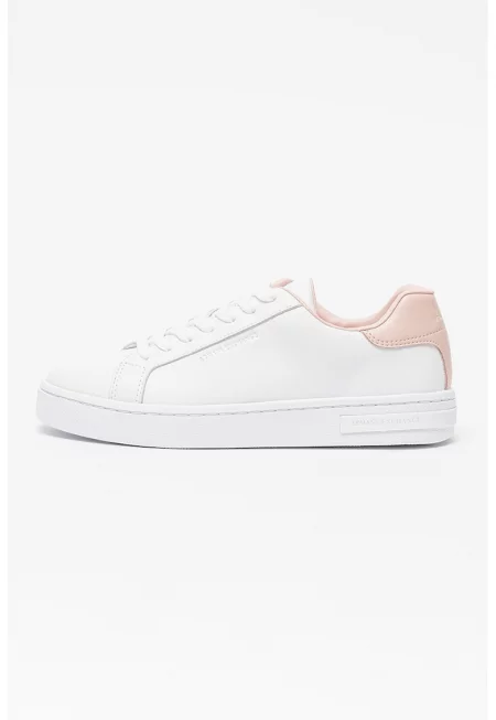 Спортни обувки от кожа с нисък профил - Пастелнорозов/Бял