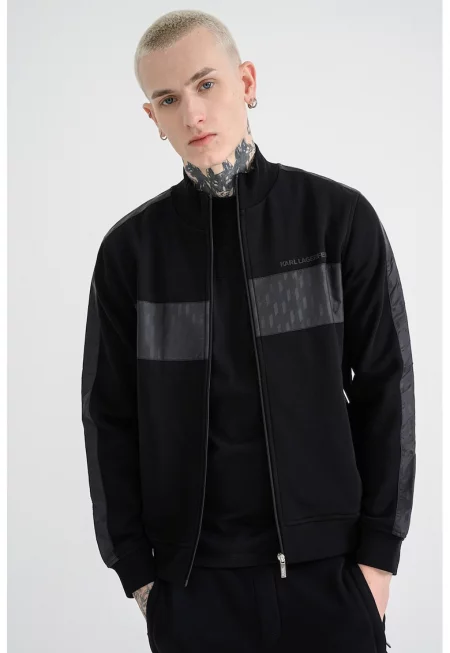 Суитшърт с цип и лого - Черен