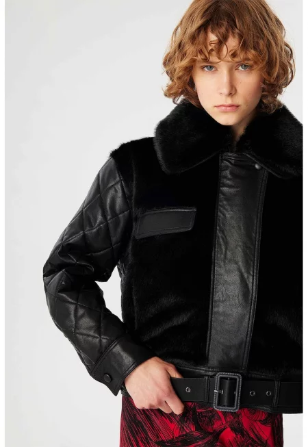 свободно яке от еко кожа - Черен