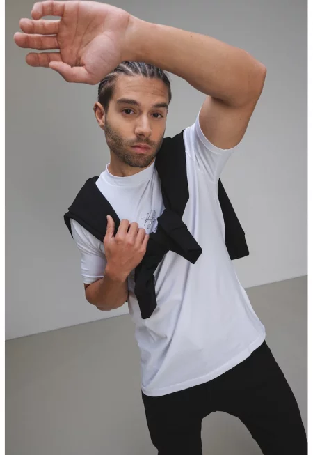 Тениска с овално деколте и лого - Бял