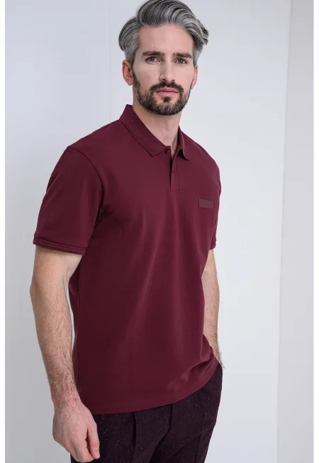 Тениска с яка и лого - Бордо